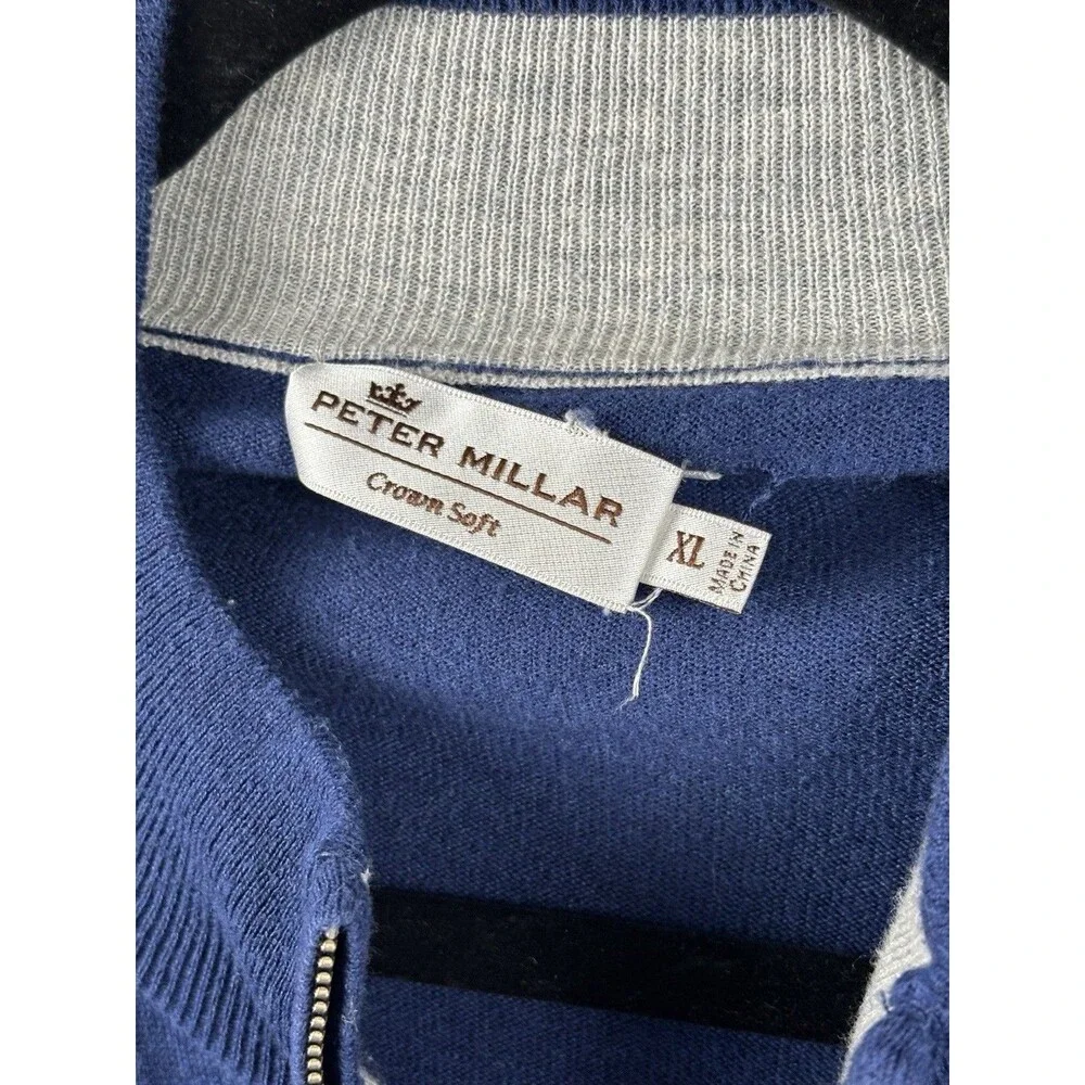 Peter Millar Crown Soft Cotton Silk Blue Quarter 1/4 Zip Sweater Mens XL Golf